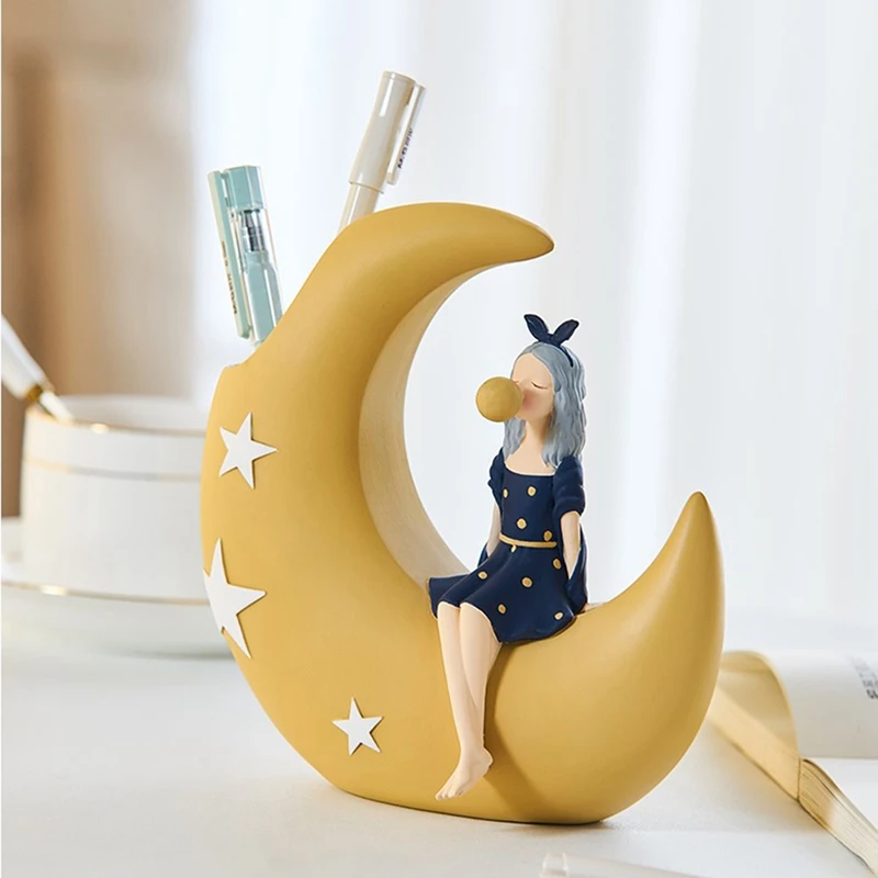 

Bubble Girl Pen Holder Stationery Resin Character Sculpture Modern Home Decor Study Room Kids Bedroom Desktop Decoration