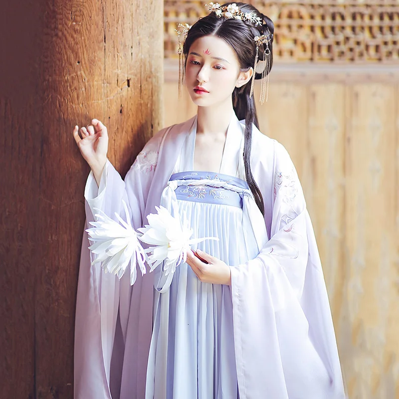 

Women Embroidery Hanfu Chinese Classical Dance Costume Festival Outfit Rave Performance Clothes Folk Fairy Dress 6M Hem DF1100