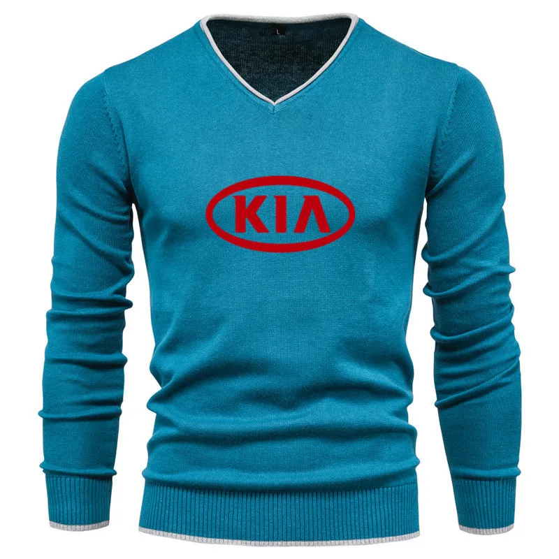 

2021 Autumn and winter men's trendy brand KIA CAR logo round neck pullover fashion slim printed bottoming shirt tops men