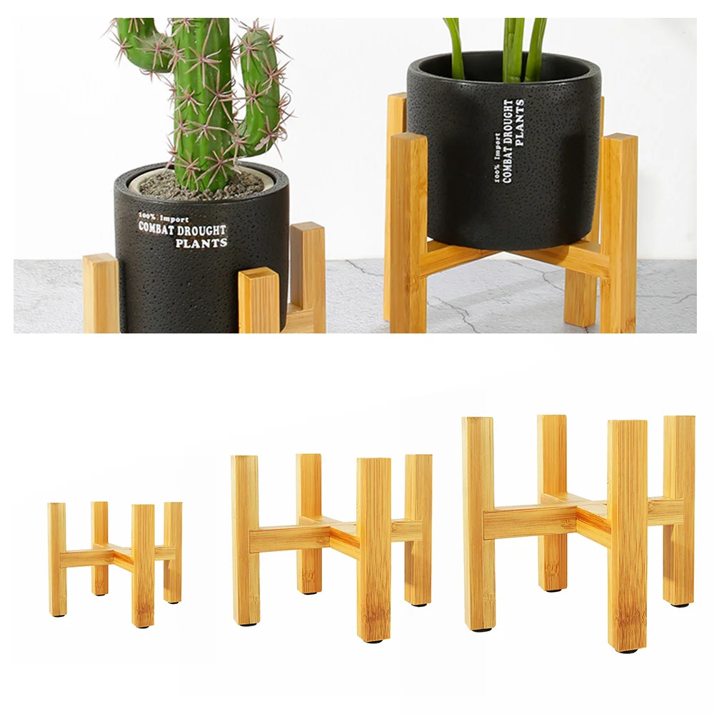 

1 Pcs Wooden Four-legged Flower Stand Durable Bonsai Rack Plant Tray Pots Bamboo Display Shelf Holder Home Decoration