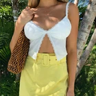 Женский короткий топ WannaThis, на шнуровке спереди, с разрезом, без рукавов, с V-образным вырезом и открытой спиной, летний топ с рюшами