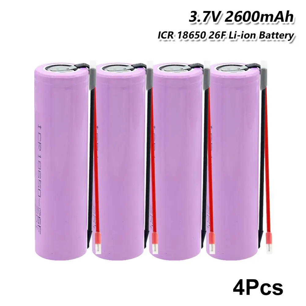 

YCDC 4PCS 18650 Battery 3.7v Rechargeable batteries 2600maH Li ion ICR18650 26F Battery For Headlamp Torch Flashlight Power Bank