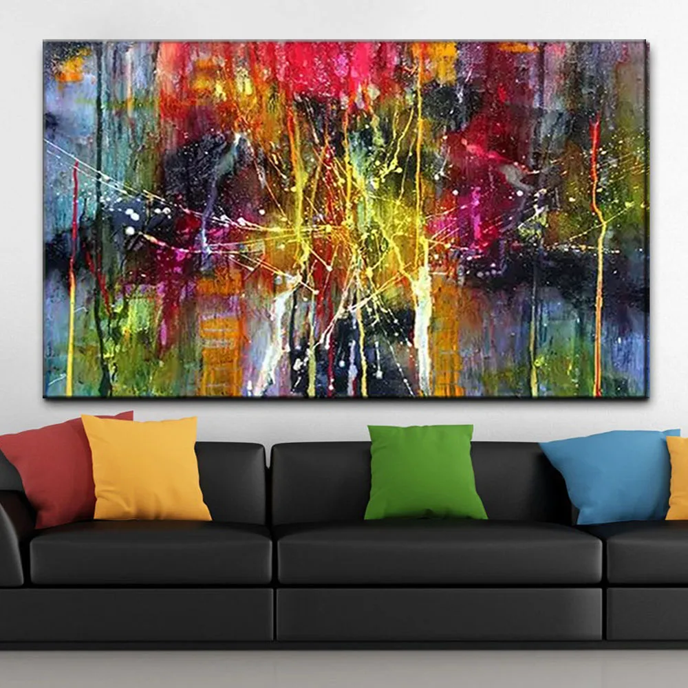 

Handpainted Abstract Colorful Oil Painting On Canvas Graffiti Pop Art Wall Picture Living Room Bedroom Home Decor
