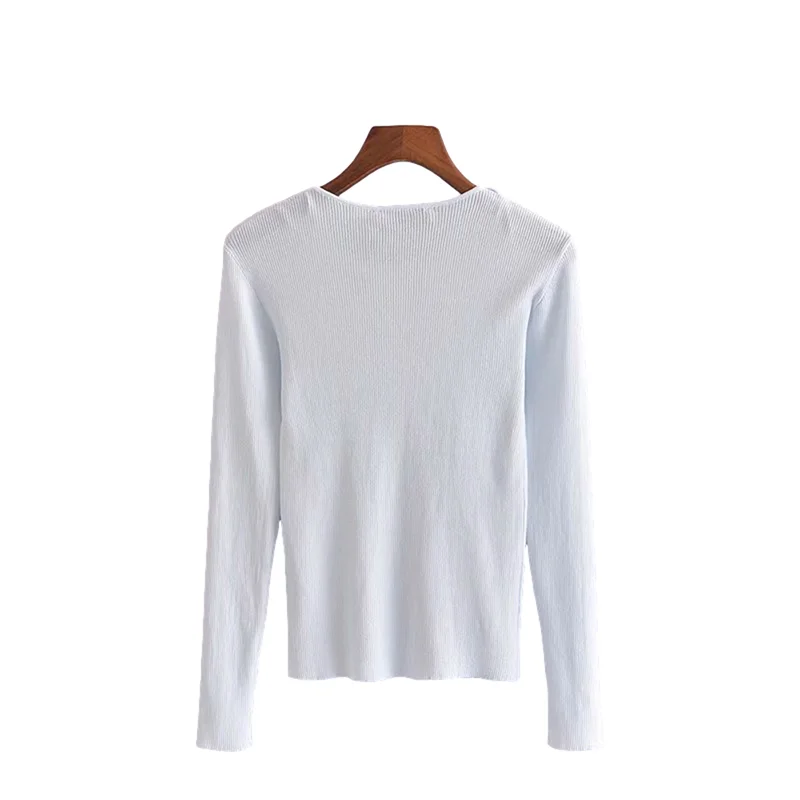 

Klacwaya Women 2021 Spring Knitwear Long-Sleeved Round Neck Double Collar Single-Breasted Asymmetric Knit Cardigan