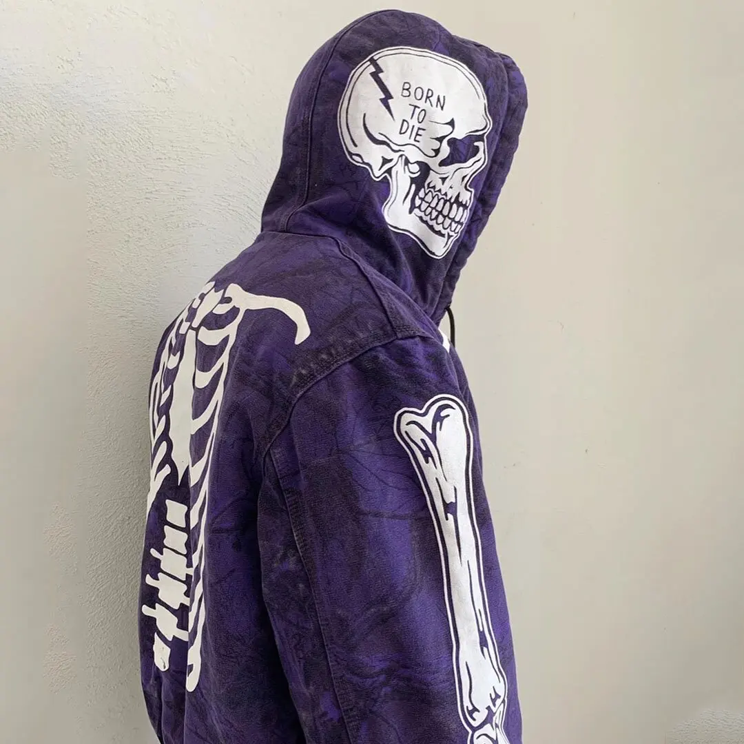 

Men's Skull Hoodie Sweater Spring and Autumn High Street Skeleton Printing Purple Hoodie Casual Fashion Spoof Clothing