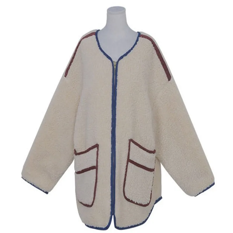 

Ins Korean Design Simple Patchwork All-match Woolen Coat for Ladies Elegant Simple Solid Woolen Coat 2020 New Winter Coat