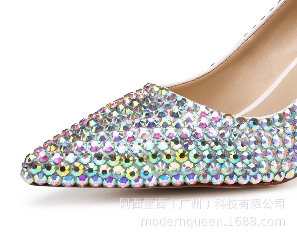

Luxury Women Fashion Women's Shoes Handmade Thick Heel Colorful Crystals Crystal Semi-High Heeled Shallow Mouth Bridal Shoes