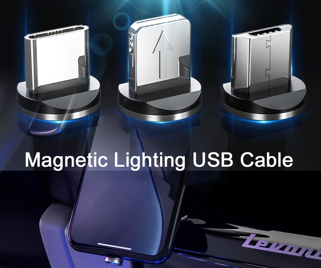 Магнитный зарядный кабель светодиодный светящийся струящийся usb-кабель для зарядки типа C/Micro USB/8 Pin провод для быстрой зарядки освещение для iPhone 8 Android USBC