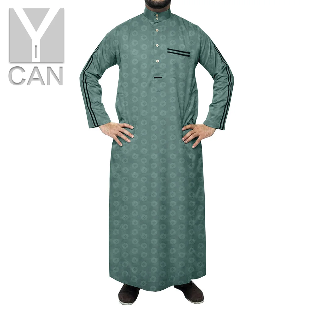 Fashion Muslim Men s Jubba Thobe Texture Robe Long Sleeve Saudi Arab Bazin Jacquard Thobe Jubba Kaftan Islamic Clothing Y211006