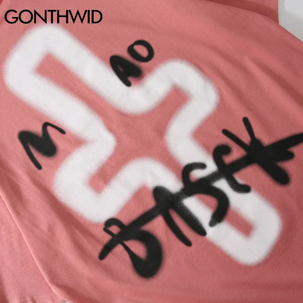

GONTHWID Tshirts Streetwear Hip Hop Graffiti Mask Print Punk Rock Gothic T-Shirts Harajuku Short Sleeve Cotton Casual Loose Tops