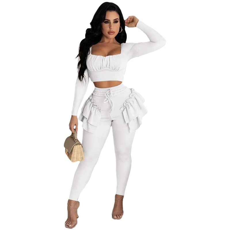 売る ツーピース長袖ショートトップとフリルパンツセット,お好みのスタイル,卸売り,秋