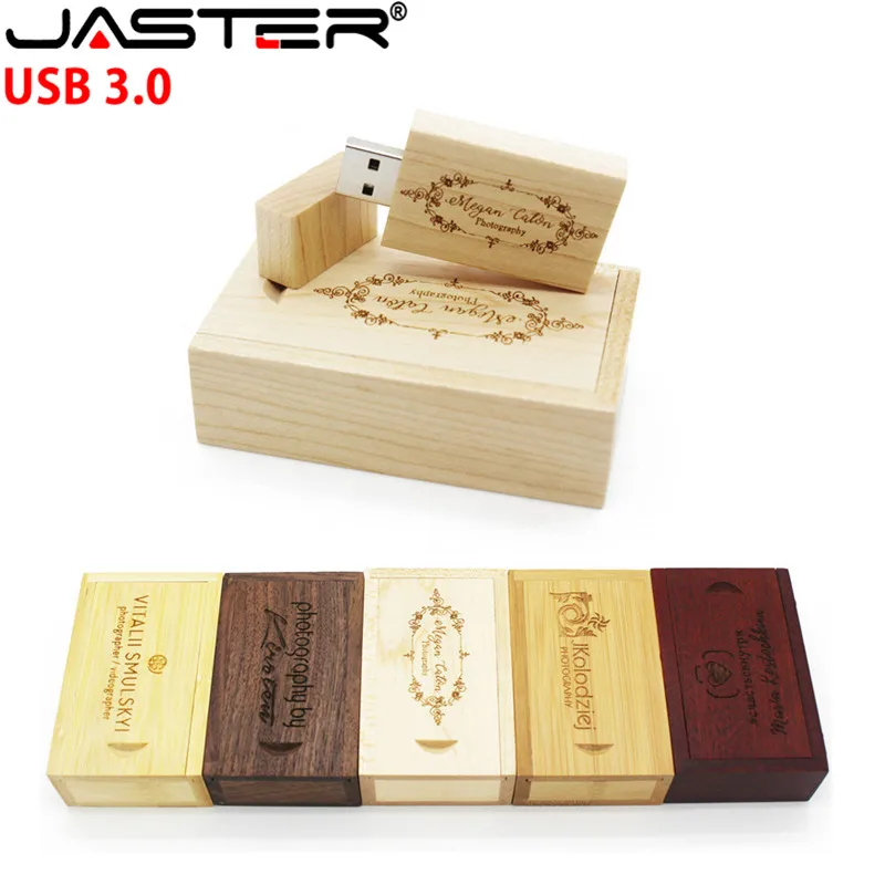 JASTER USB 3.0 (от 1 шт. бесплатный логотип) деревянная USB-накопитель + коробка pendrive 4G 16G 32G