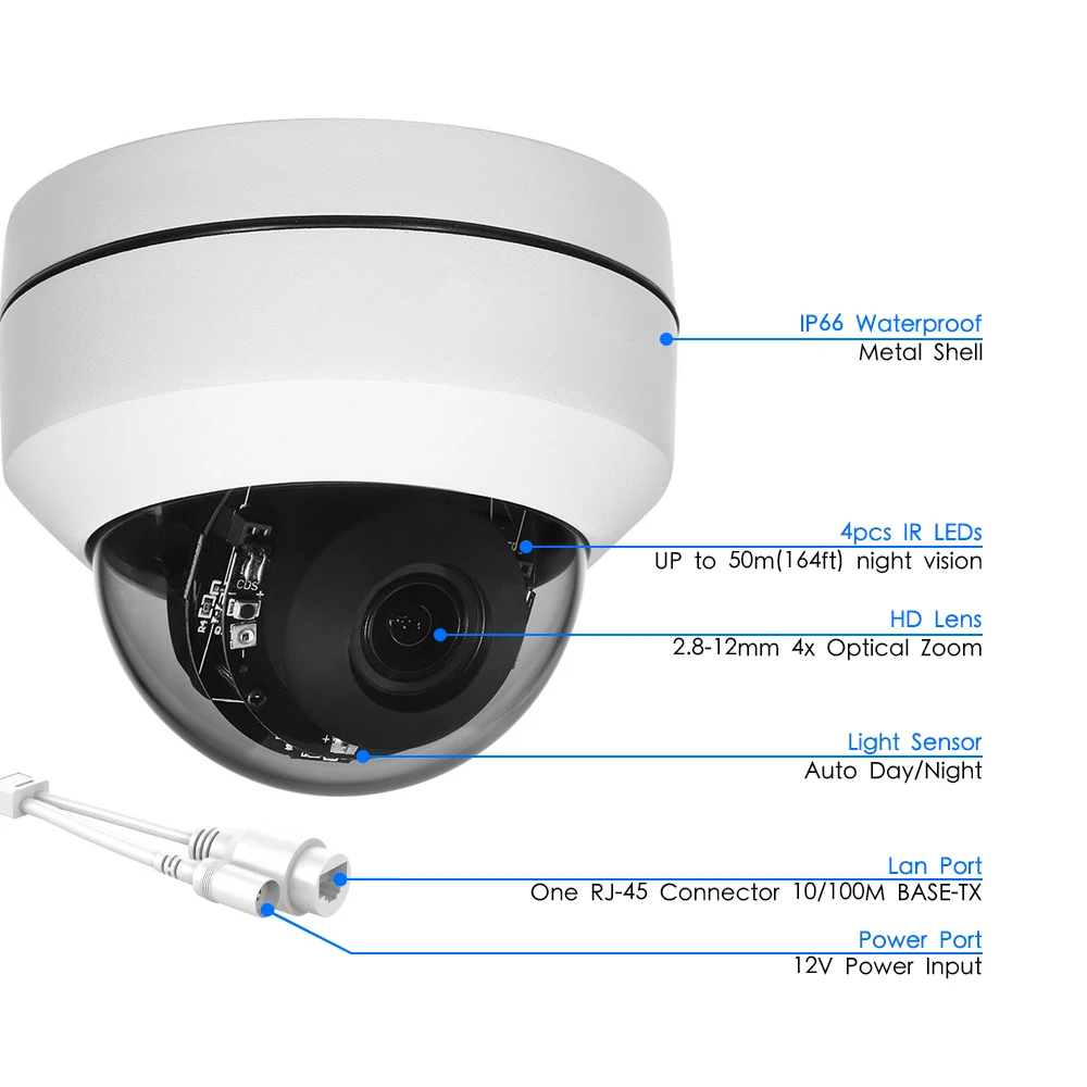 HD 1080P 2MP 5MP PoE Onvif H.265 IR Indoor Mini CCTV безопасность PTZ купол 2.0MP 4X оптический зум домашняя ip
