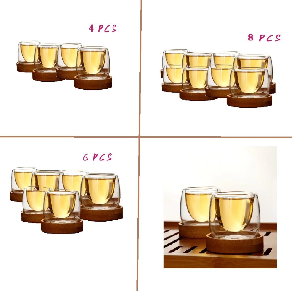 Термостойкие двухслойные Стеклянные Кружки для чая и кофе 80 мл прозрачные