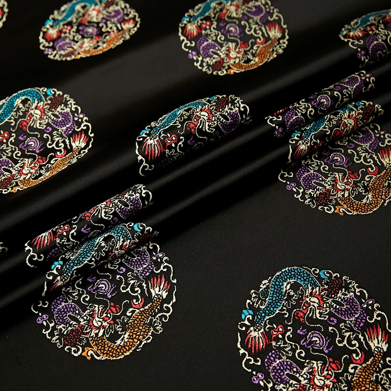 Атласная ткань с рисунком дракона жаккардовая шелковая для шитья cheongsam и кимоно