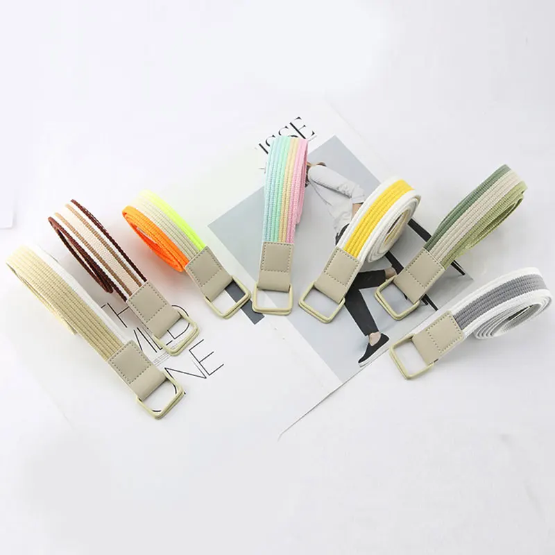 

Men's and women's casual striped belts accessories women's clothing inter-color canvas Belts double-ring buckle Jeans Waistband