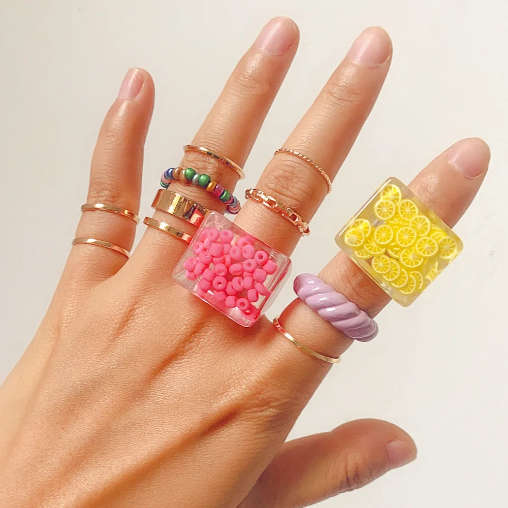 

Fashion Personality Ring Set Rice Bead Alloy Ring 11 Pieces of Popular Unique Design Bracelet
