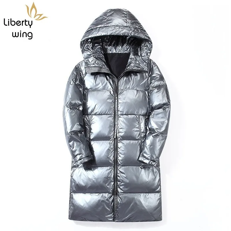 Модная Серебристая Мужская Зимняя Толстая теплая куртка на белом утином пуху с