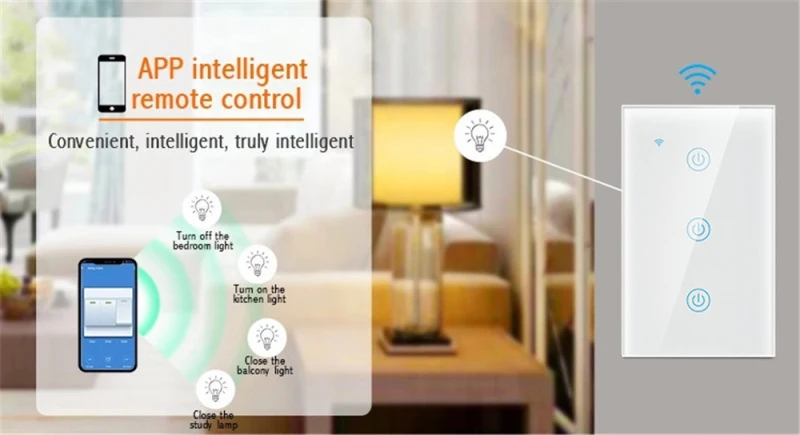 

Tuya APP WiFi Smart Touch Switch Light Switch US Wireless Voice Control Remote By Tuya Smartlife Alexa Google Home