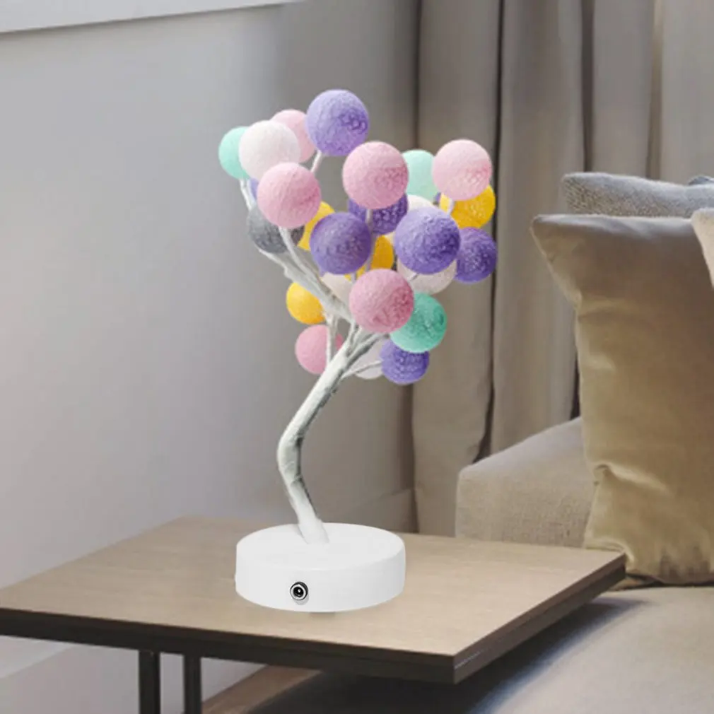 

24 светодиода, 32 светодиода, питание от аккумулятора или USB, хлопковый шар, дерево, светильник, настольная лампа светильник ПА для фестивавече...