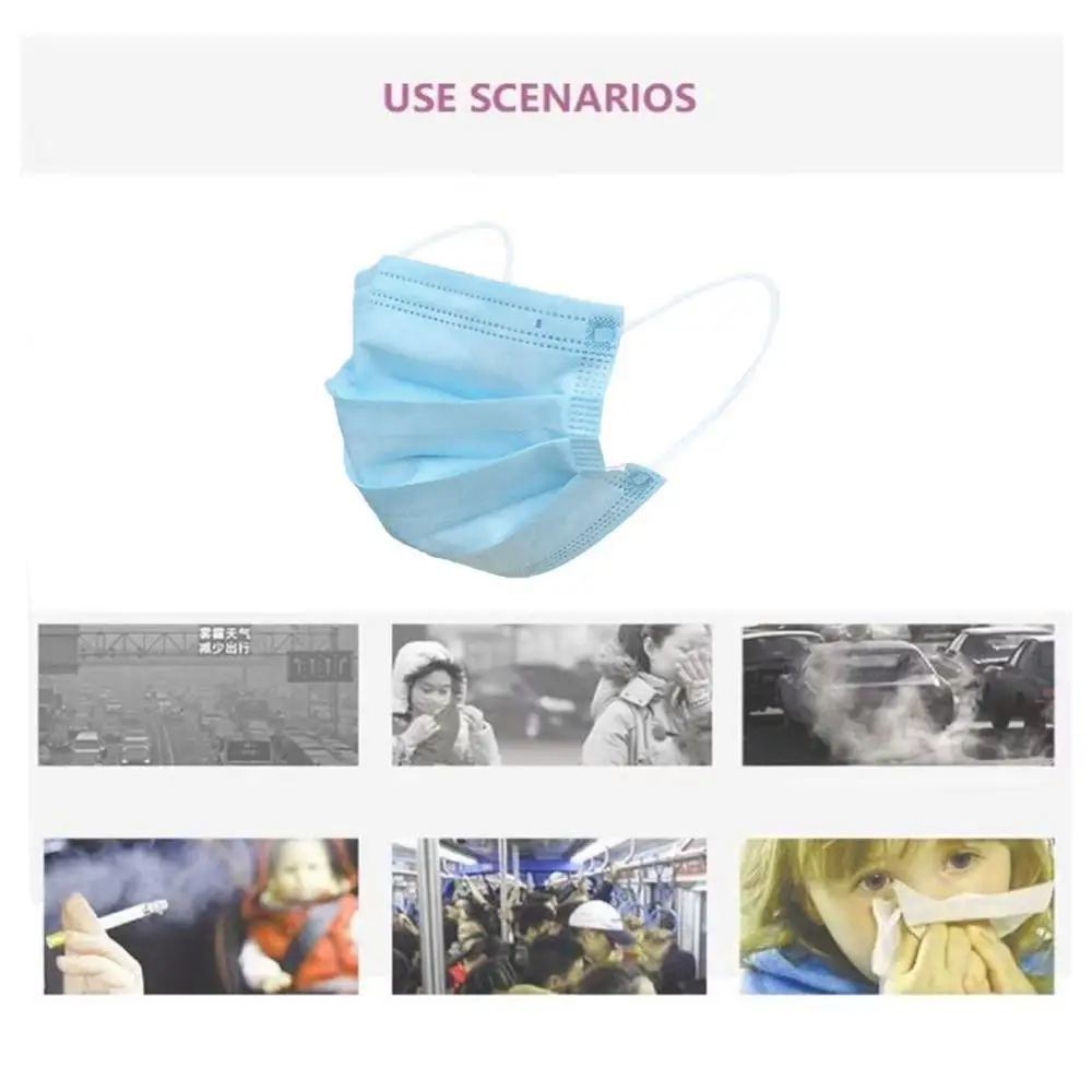 Синяя Пылезащитная маска Антивирусная одноразовая плиссированная для лица