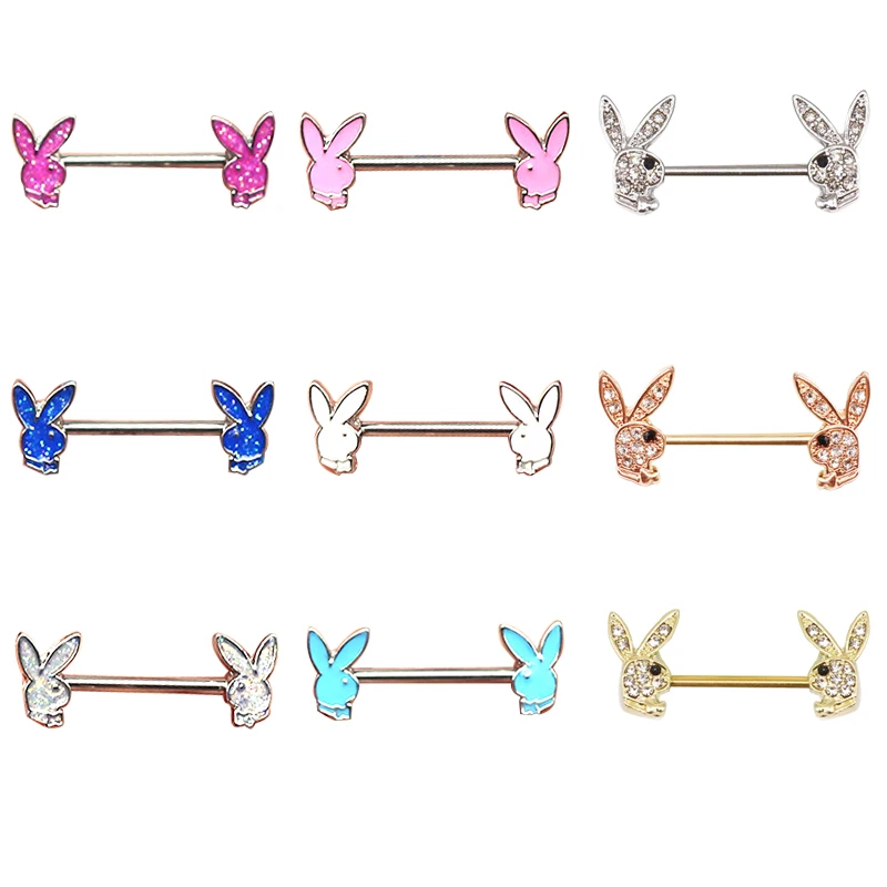 

Luminous Rabbit Nipple Piercing Ring Stainless Steel Bar Nipple Piercing Cartoon Bunny Chest Stud Nipple Body Jewelry Belly