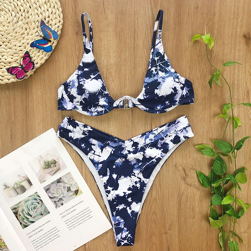 

2021 New High Cut Thong Bathing Suit High Waist Swimsuit Solid Swimwear Women Brazilian Biquini Swim Beach Micro Bikini Set