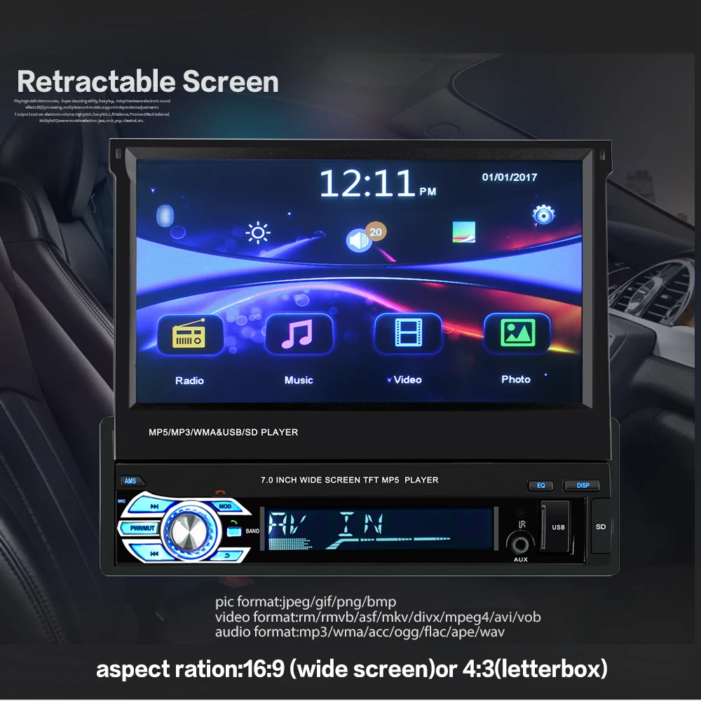 LTBFM 1din автомобильный проигрыватель с радио и GPS " HD выдвижной сенсорный экран автомобиля стерео Универсальный авторадио FM видео плеер MP5 Bluetooth USB