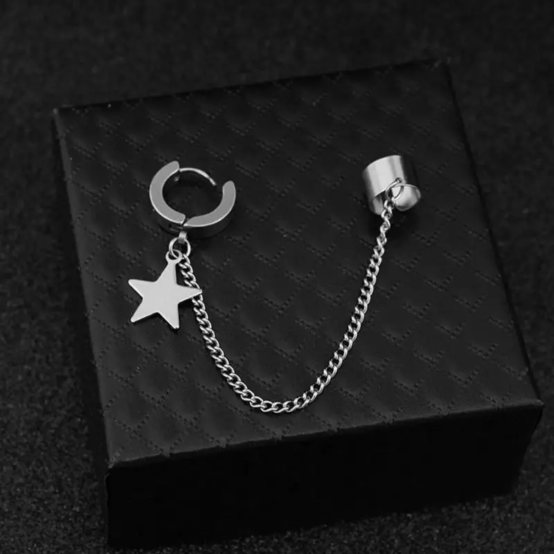 

Men Women Earring Fashion Stainless Steel Ear Chain Key Lock Blade Pendant Couples Ears Clip Jewelry Gifts X5QD