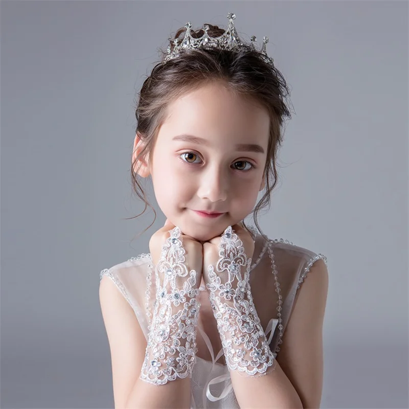 

Lace Diamond Girls Princess Gloves Women Girl Dress Glove Performance Photography Costume Wedding Accessories for Kids Gift