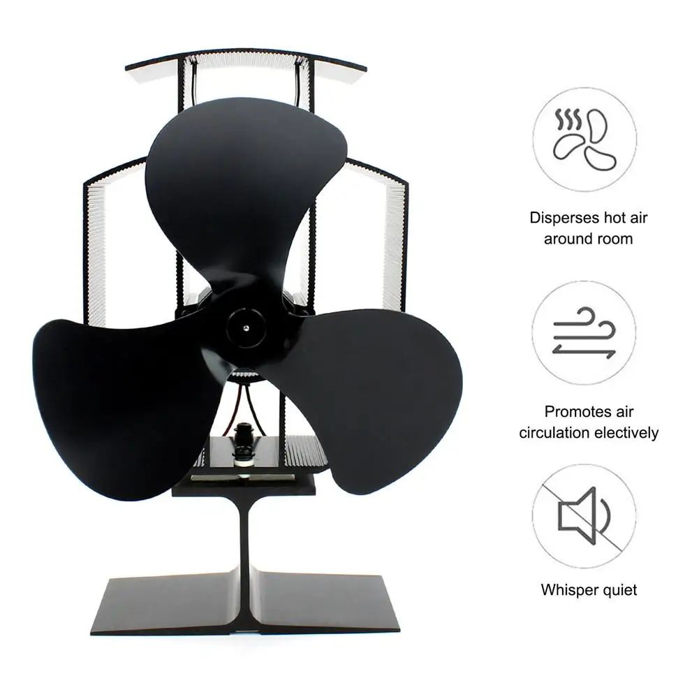 

3 Blade Black Fireplace Heat Powered Stove Fan Home Efficient Heat Distribution komin Log Wood Burner Friendly Quiet Fan