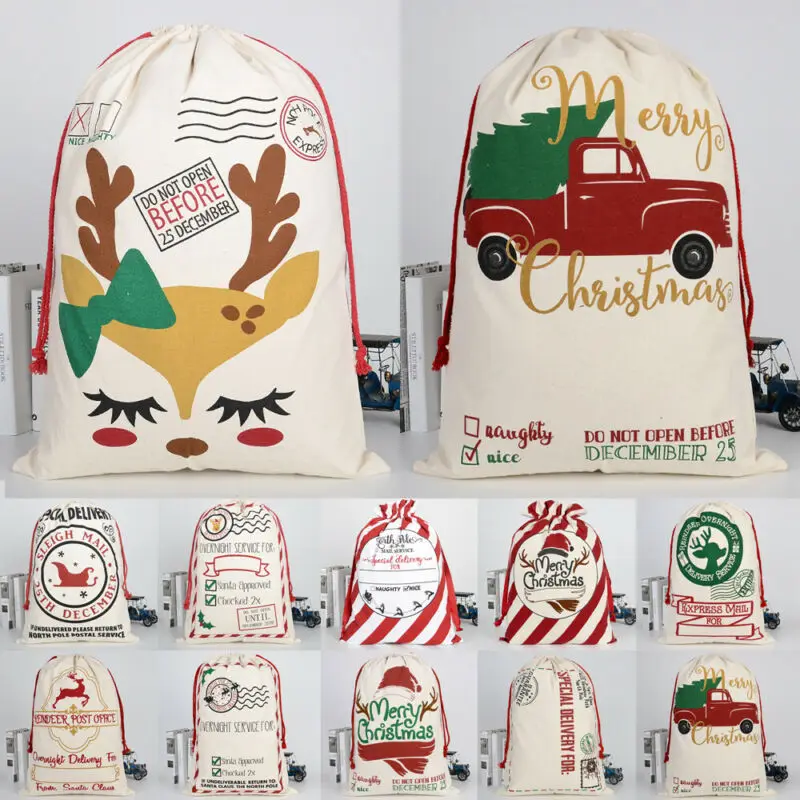 2020 Новогодние рождественские парусиновые подарочные пакеты в форме Санты