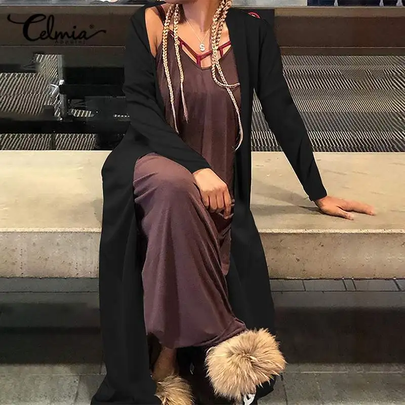 

Женский осенний кардиган Celmia 2021, винтажное Свободное длинное кимоно, Модный повседневный однотонный Кардиган с длинным рукавом, рубашки, на...