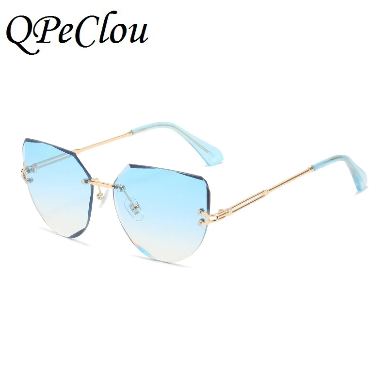 

2021 New Fashion Luxury Rimless Cat Eye Sunglasses Women Brand Designer Gradient Sun Glasses Female Shades Oculos Feminino