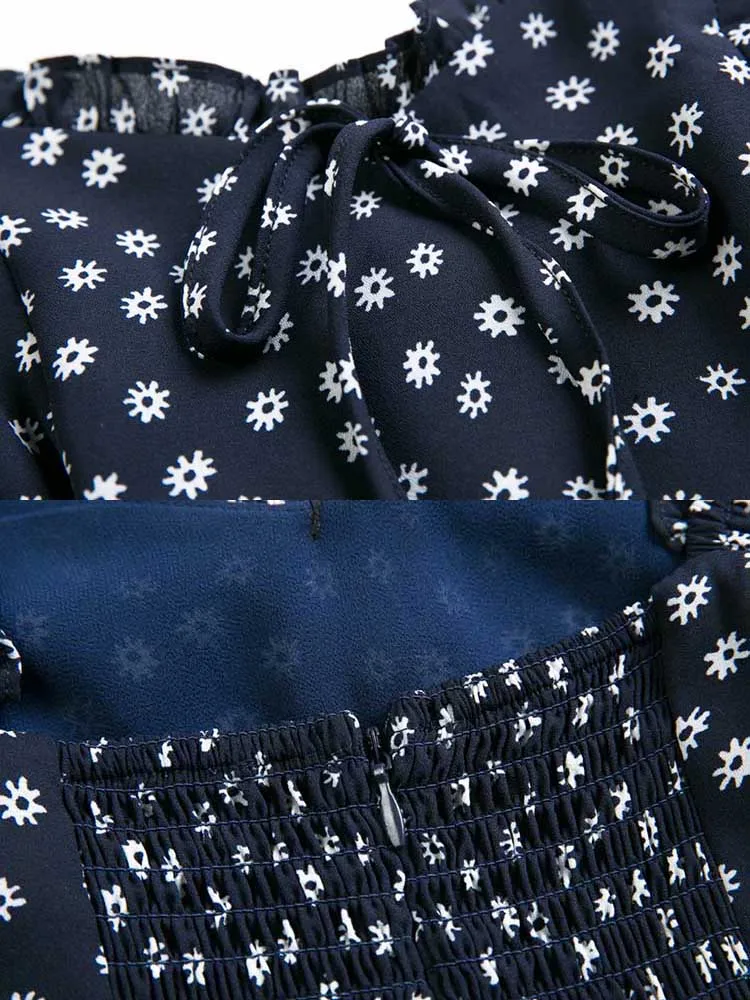 

yinlinhe Blue Floral High Waist Slim Summer Dress Backless Bow Tied Sexy Mini Dress Women Beach Holiday Wear Vintage dress 2070