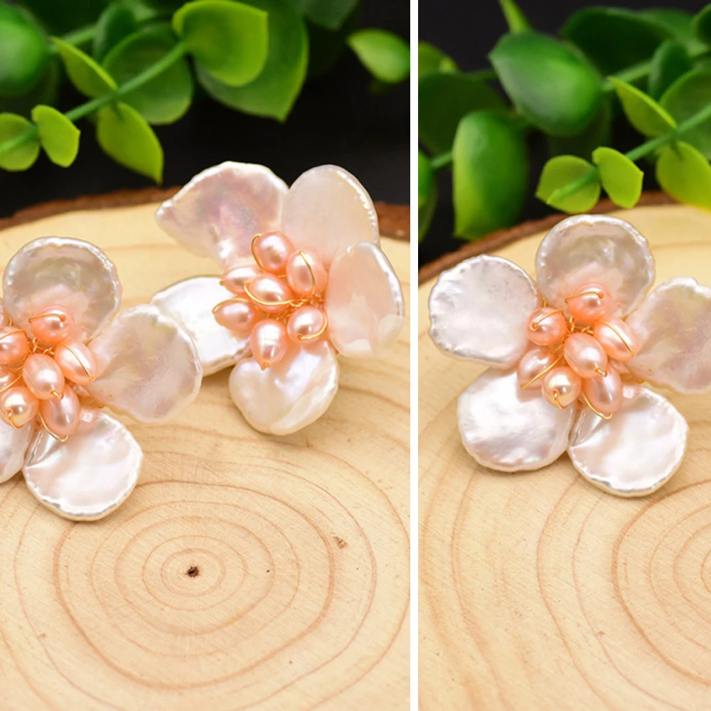 

Flower Stud Earrings For Women Natural Fresh Water Baroque Pearl Eaiings Statement Fashion Jewelry Wedding Party Christmas Gifts