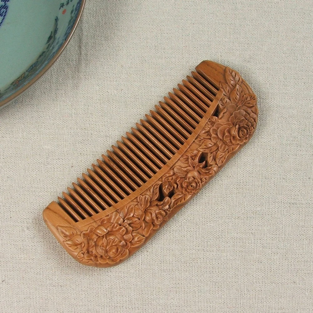 Полые розы цветы резная расческа из персикового дерева антистатический