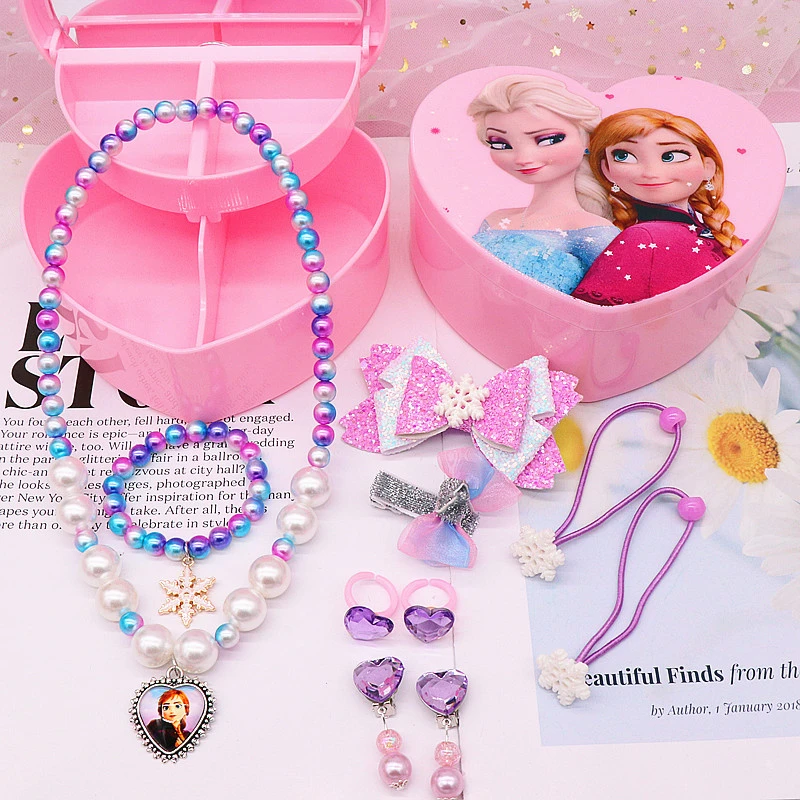 Frozen Princess Hair Accessories Children Kids Elsa Jewelry Gift Set Birthday Box Make Up Necklace 10pcs/box | Детская одежда и