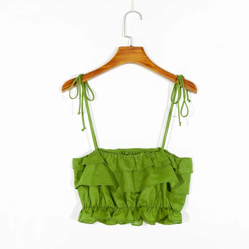 

Summer women's camisole casual solid color ruffled decorative short camisole