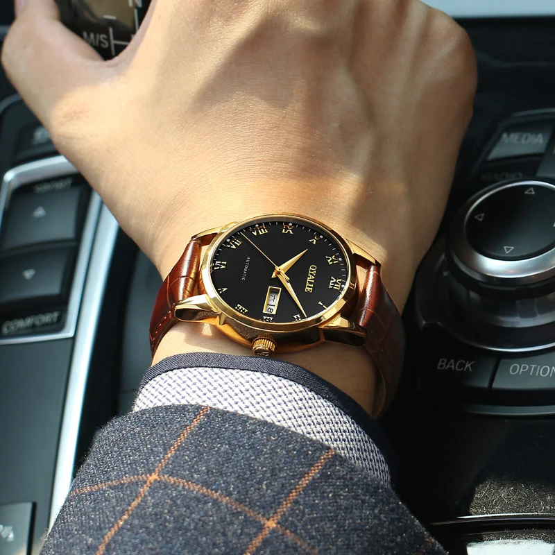 Double Calendar Men's Genuine Leather Belt Nightlight Automatic Mechanical Watch Fashion Waterproof Watch
