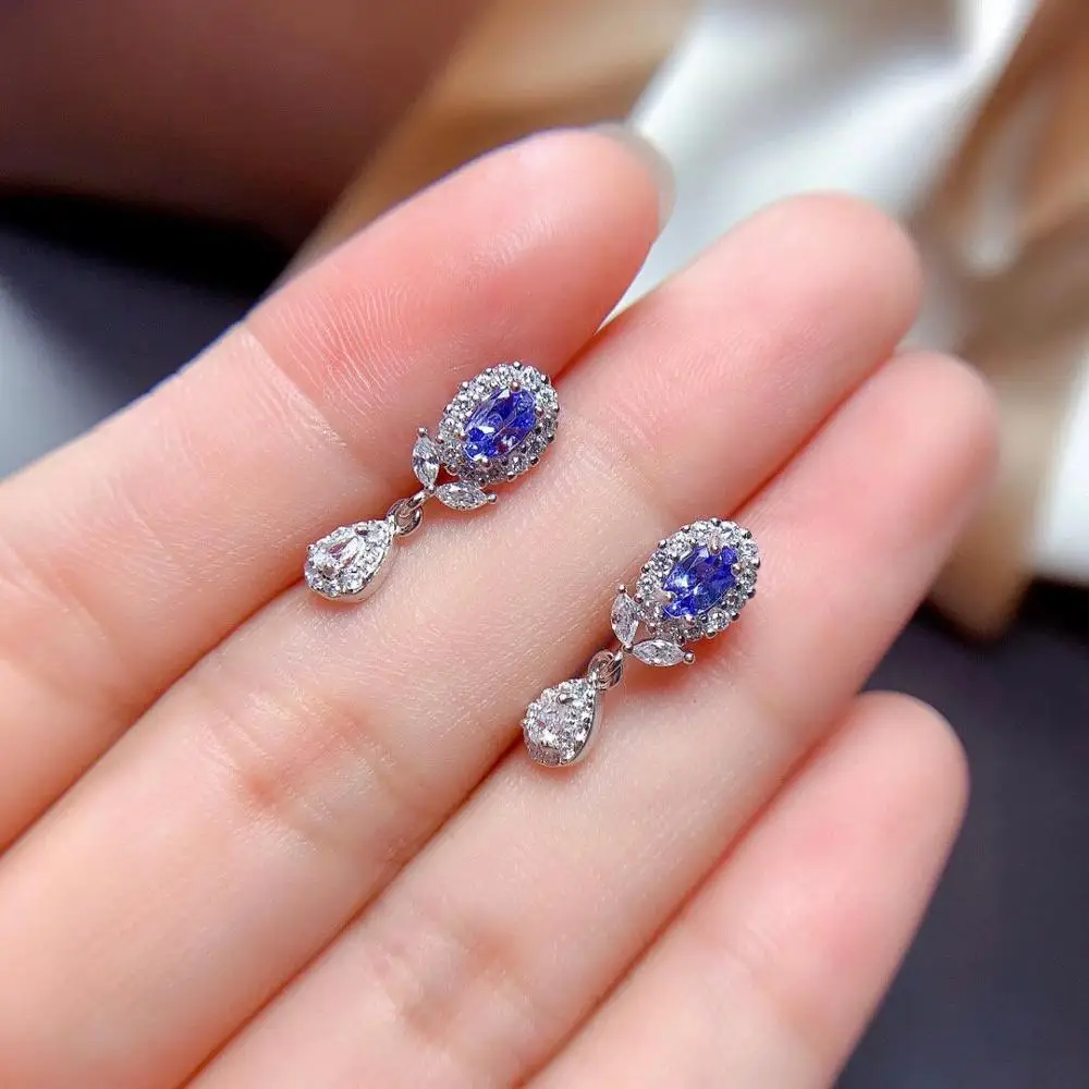 Новый натуральный серьги с танзанитом серебро 925 пробы Размер главного камня 3x5