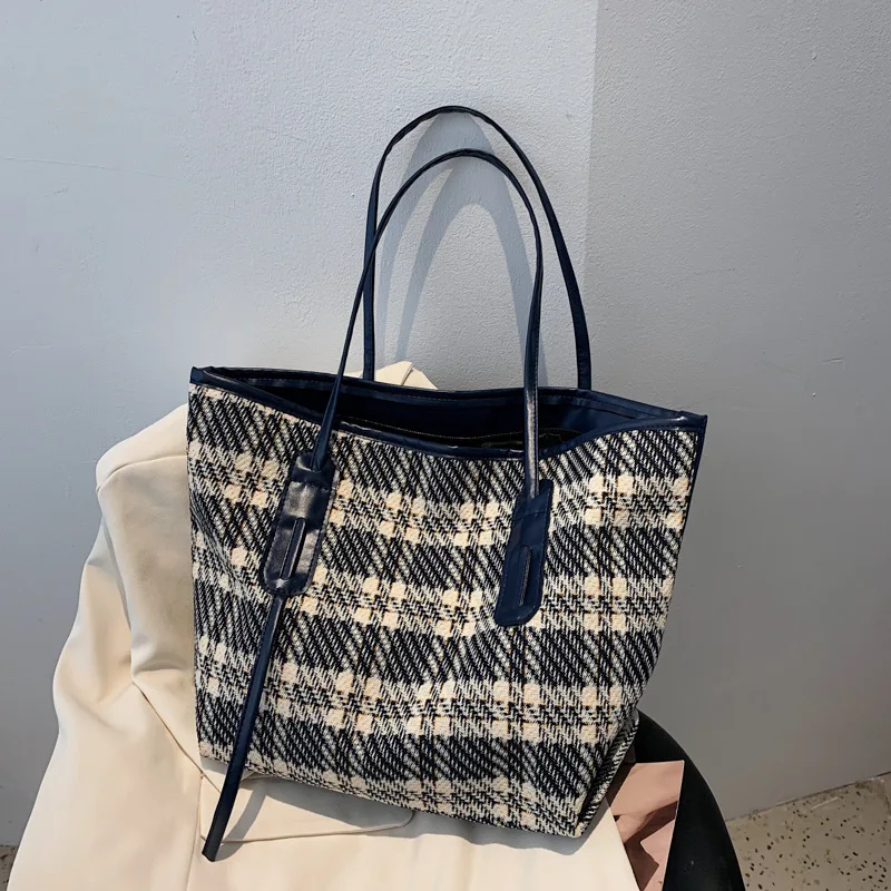 

Handbag Women's Leather Casual Totes Large Capacity Ladies Fashion Plaid Shopping Shoulder Bags For Women Shopper Female Bags