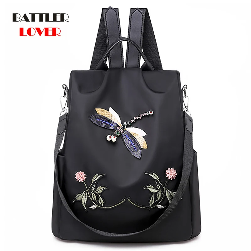 

Водонепроницаемый рюкзак из ткани «Оксфорд» для женщин, школьные ранцы на молнии для девочек с 3D вышивкой и стрекозой, женский рюкзак, 2021