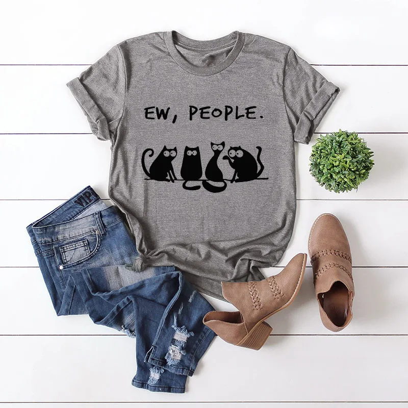 

Plus Size S-5XL 100% Cotton Women Tops Ew People Cute Cats Print Summer Women Tshirt Hipster Harajuku Graphic Tee Loose t Shirts