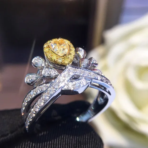 Кольцо с натуральным бриллиантом 18K золото чистое красивое кольцо драгоценными