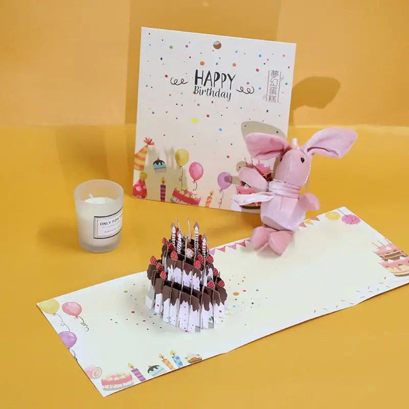

3D Up Cake Greeting Cards Postcards Invitations with Envelope Birthday Party