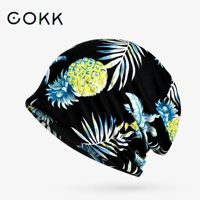 

COKK Autumn Summer Hats For Women Men Ponytail Beanie Pineapple Leaf Pattern Beach Sunscreen Headgear Headwrap Travel Cap