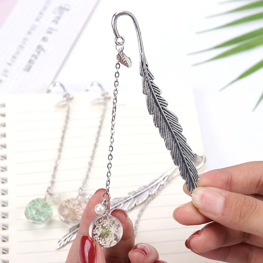

New Arrival Pendant Bookmark Creative Retro Feather Metal Book Marks Book Page Mark Gift School Supplies Novelty Stationery