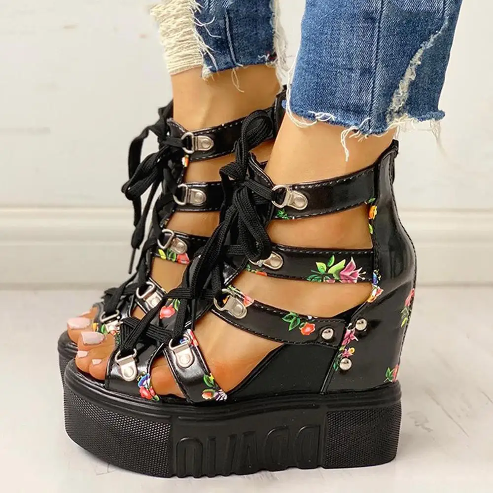 Сандалии гладиаторы женские с принтом повседневные Босоножки на платформе обувь