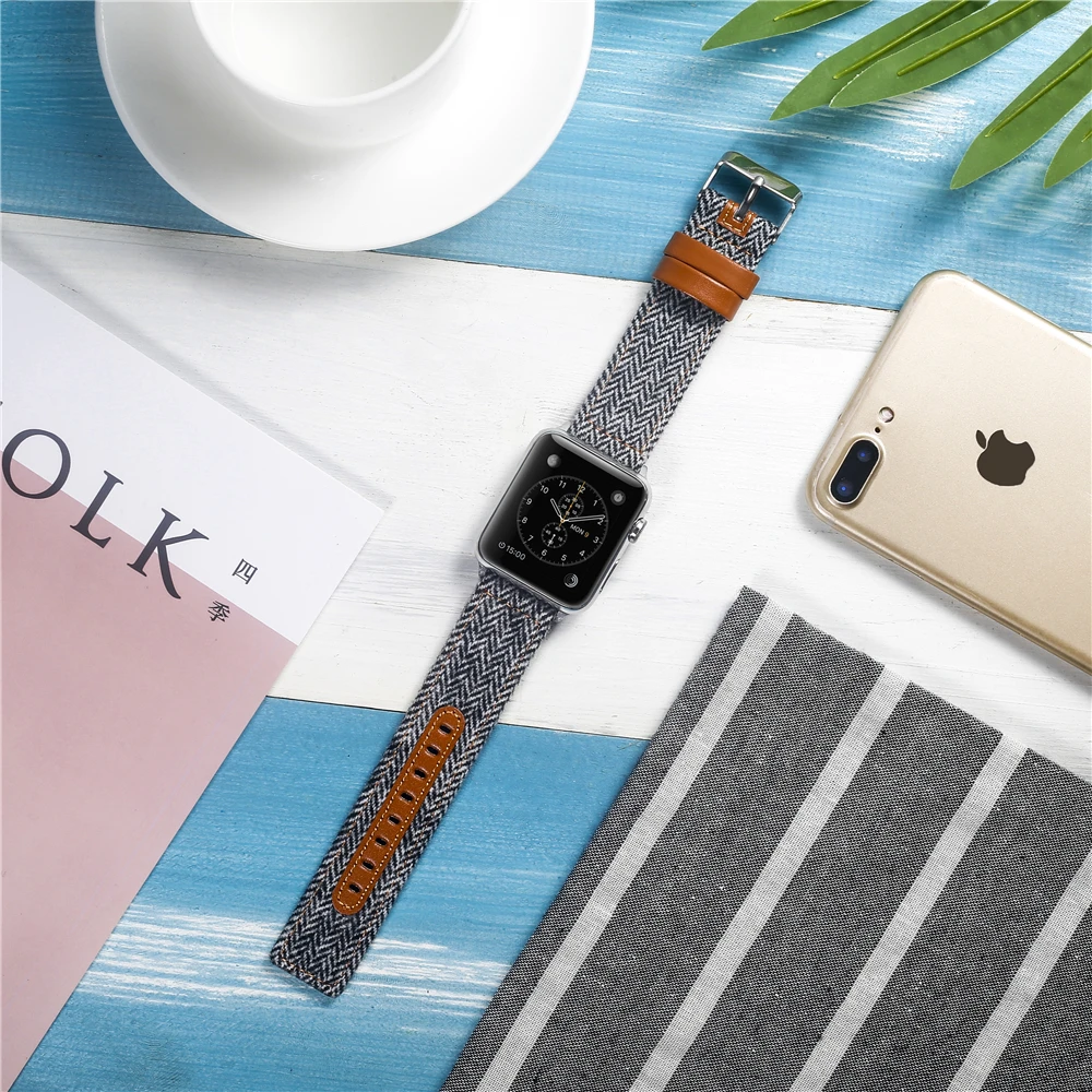 Холщовый ремешок для часов для Apple Watch 38 мм 42 мм 40 мм 44 мм нейлоновый кожаный ремешок для часов браслет для iWatch Series 5/4/3/2/1